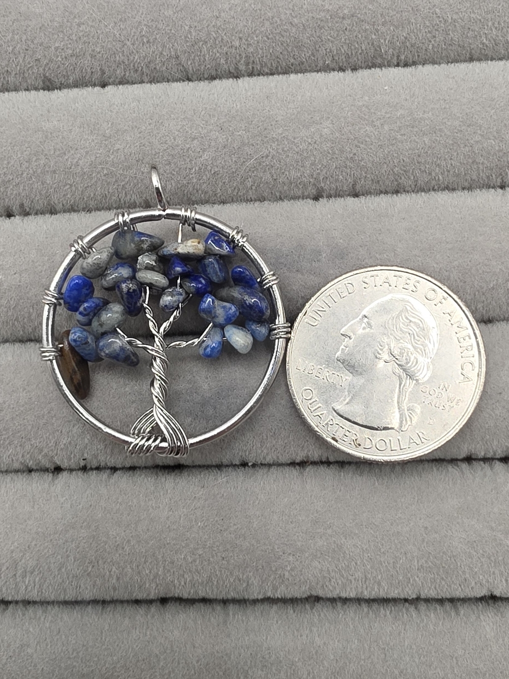 Silver Tree of Life Pendant with Blue Lapis Chips